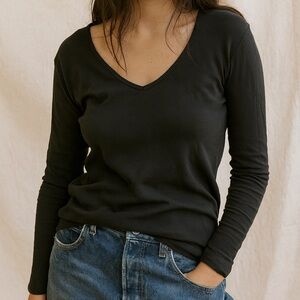 James Perse black long sleeve cotton v neck